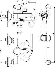 Смесител стенен за вана/душ с аксесоари, VIDIMA SevaNext - B1931AA
