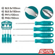 Комплект отвертки с държач TOTAL, SL, PH, 4 части