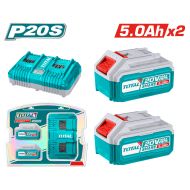 Комплект акумулаторни батерии и зарядно TOTAL INDUSTRIAL, Li-Ion, 20 V, 5.0 Ah, 3 части