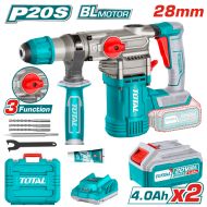 Акумулаторен безчетков перфоратор TOTAL INDUSTRIAL, SDS+, 4.5 J, 20 V, 2 x 4 Ah